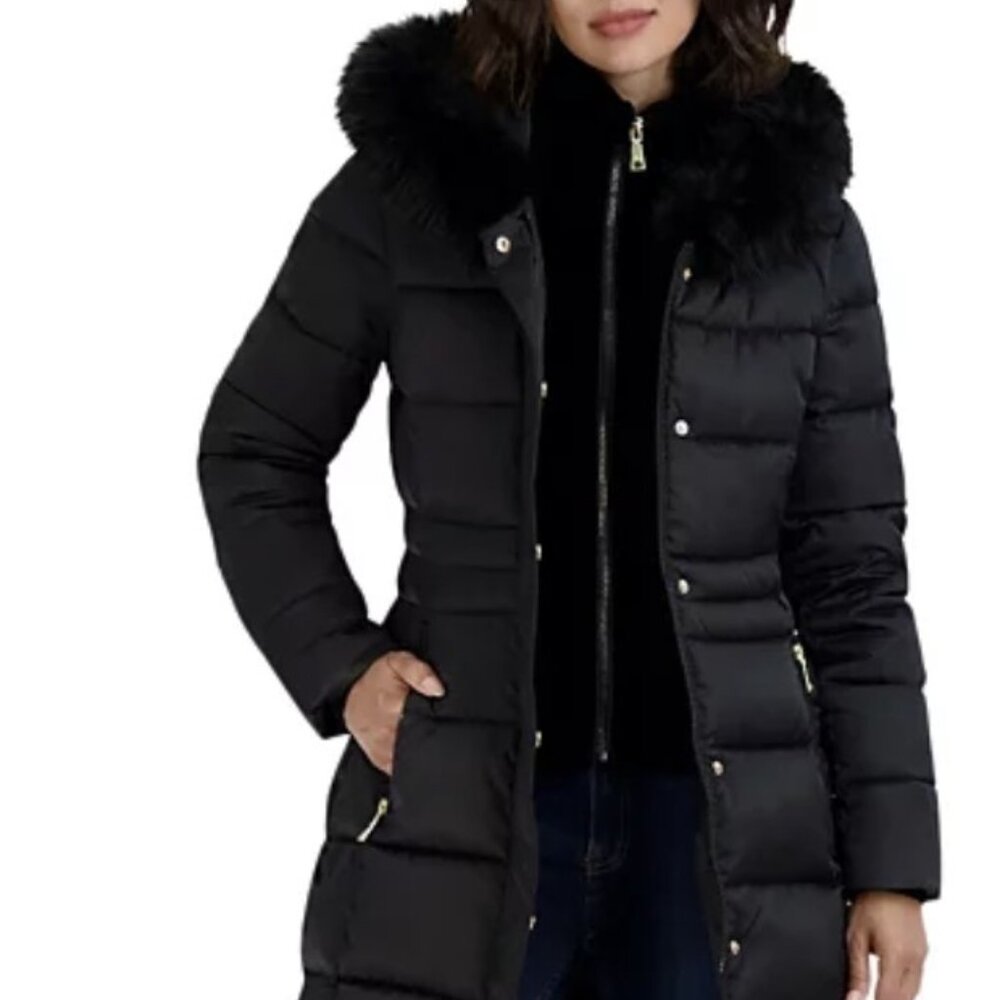 Tahari Dana Puffer Coat with Faux Fur Trim